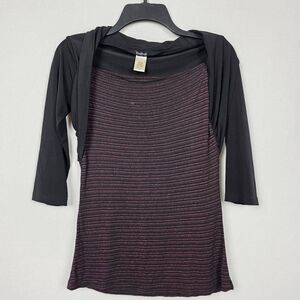 Maurices Stripe Drape Blouse Cardigan Top Women’s Medium Black Pink